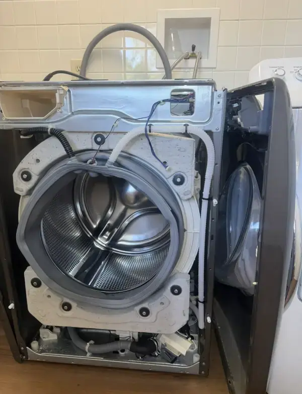 Front-load washer opened up for diagnosis