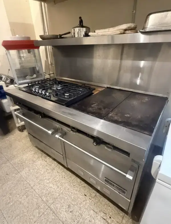 Commercial range with griddle in a community kitchen